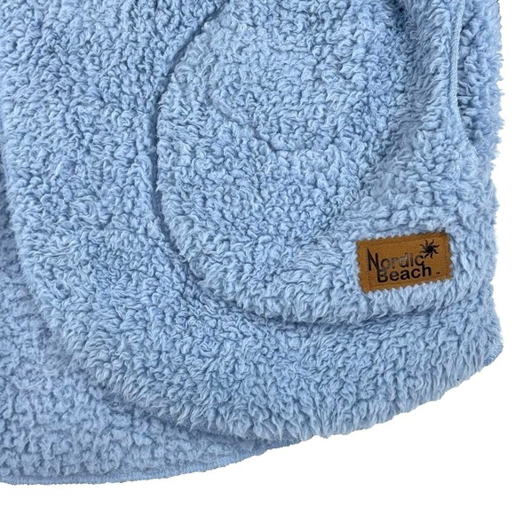 Nordic Beach Wrap Hoodie One Size Blue Soft Sherpa Ultra Plush Cozy Cabincore - Picture 2 of 5